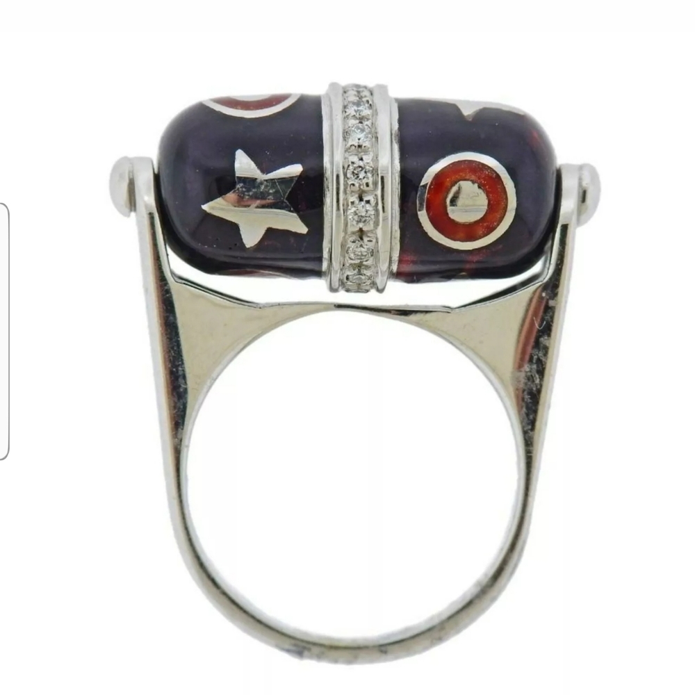 La Nouvelle Bague 18k Gold Diamond Enamel Spinner Ring